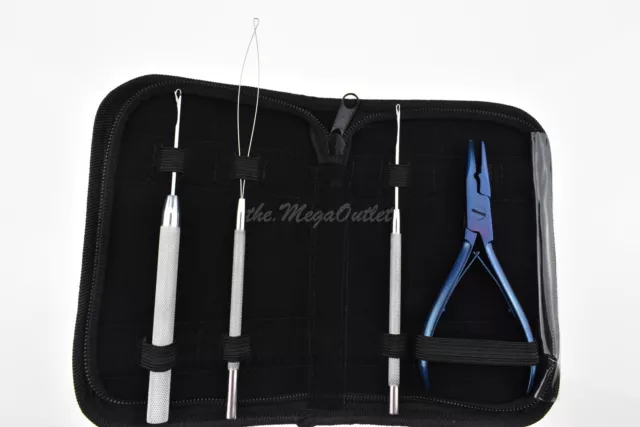 Hair Extensions Micro Ring Remover Plier With Crochet, Loop & Pulling Needle Kit