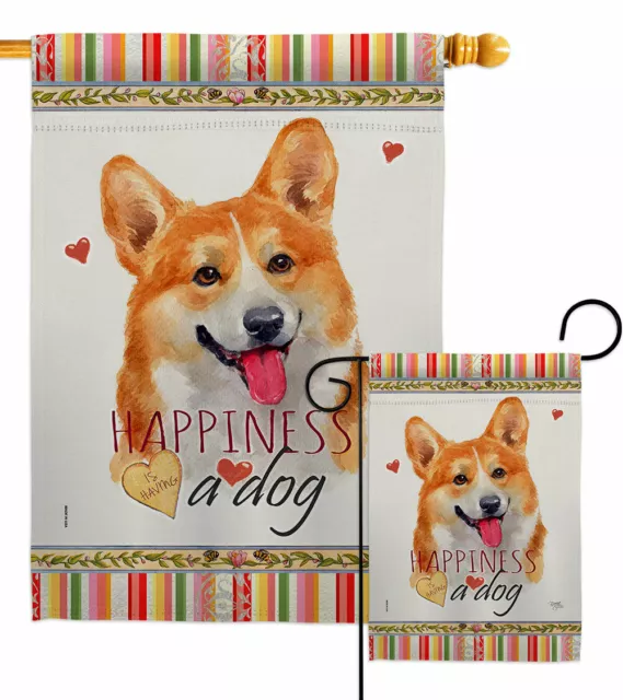 Fawn Corgi Happiness Garden Flag Dog Animals Decorative Gift Yard House Banner