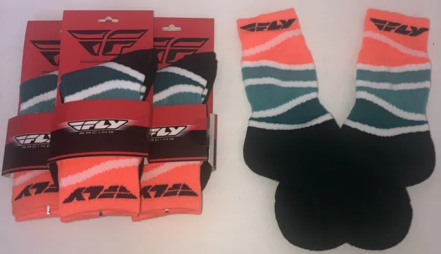 4 Pairs Fly Thick MX Young Orange Green Motorcycle ATV Off-Road Socks New