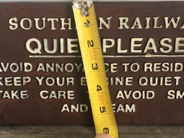 5.5" x 10" ~~ SOUTHERN RAILWAY QUIET PLEASE ~~ CAST IRON SIGN 3