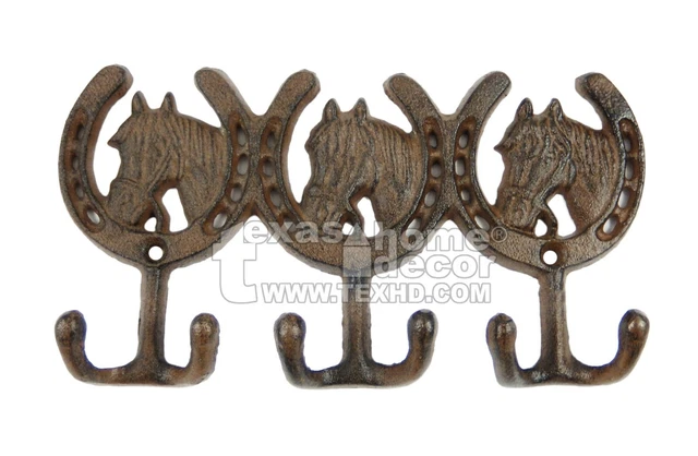 Horse Head Horseshoes Cast Iron Wall Hook Rustic Country Western Towel Keys G009
