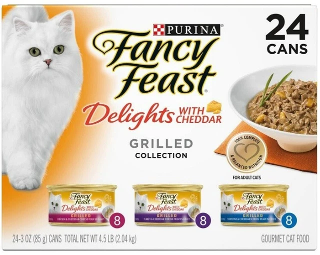 Purina Fancy Feast Delights a la parrilla gourmet comida húmeda para gatos 72 oz/24 quilates paquete de variedades