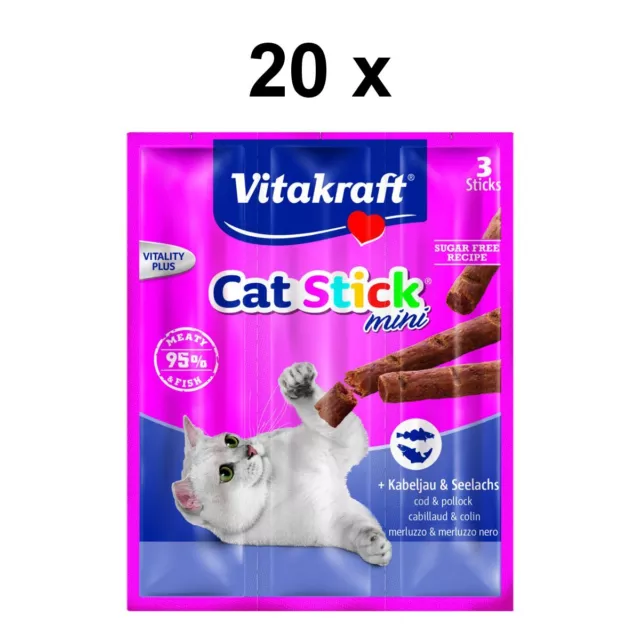 VITAKRAFT Snacks para Gatos Palitos de Mini Kabeljau & Salmón - 60 X 6g - Sticks