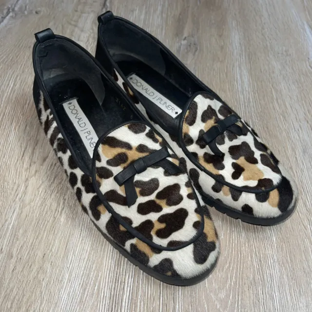 Donald J Pliner Women's Calf Hair Animal Print Loafers With Bow Brown Size 8M
