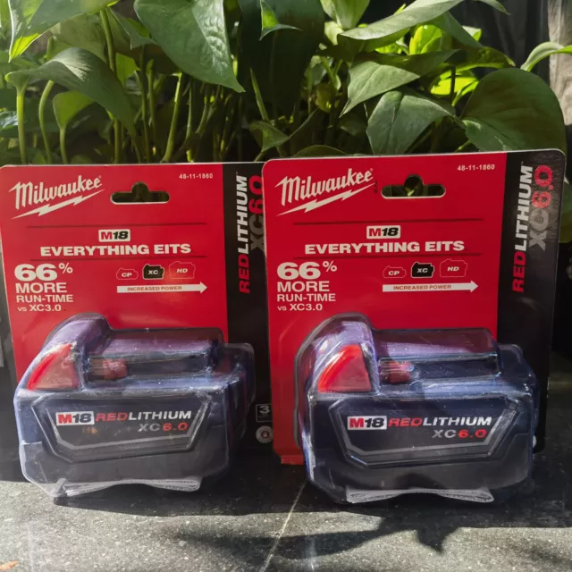 2PCS 18V Milwaukee 48-11-1862 6.0 AH Batteries M18 XC18 48-11-1865 Brand NEW