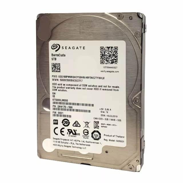 Seagate 5TB 2.5" Disco Duro ST5000LM000 BarraCuda Interno 5400RPM OEM