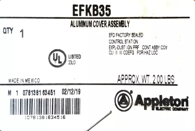 Appleton EFKB35 SELECTOR SWITCH COVER 10 Amp 600V AC 1-Gang EFDB Front Cover 2