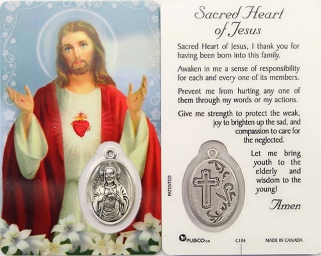 NEW FULL COLOR Laminated Sacred Heart Of Jesus Holy Prayer Card With ...