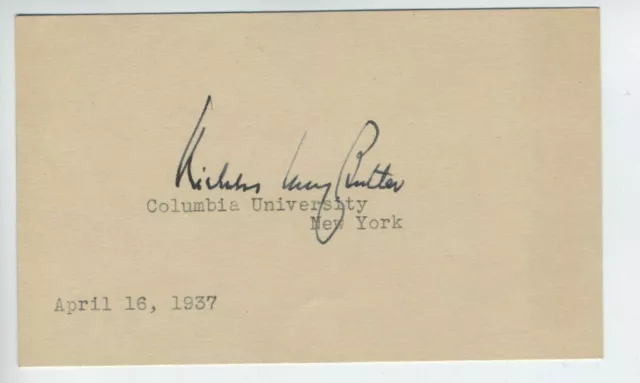 Nobel Prize Autograph Signed Card Columbia Univ Nicholas M. Butler Taft Carnegie