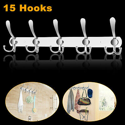 Stainless Steel Coat Robe Hat Clothes Wall Mount Hanger Towel Rack 15 Hooks