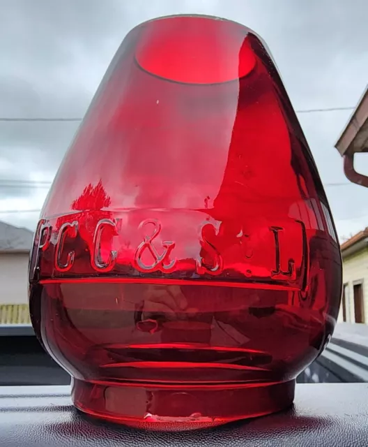 Vintage PCC & StL Railroad RR Red Glass Lantern Globe