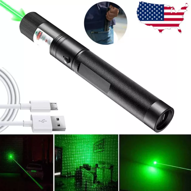 5000Miles 532nm Green Laser Pointer Zoom Visible Beam Light Lazer USB Charger