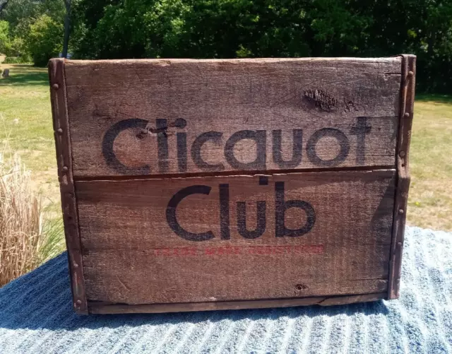 Old Vintage CLICQUOT CLUB Wooden Soda Wood Crate Wooden 17"x 12"x 12