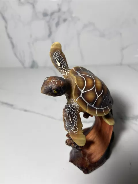 Sea Turtle Faux Carved Wood Look Figurine Resin Statue 8.75 Inch