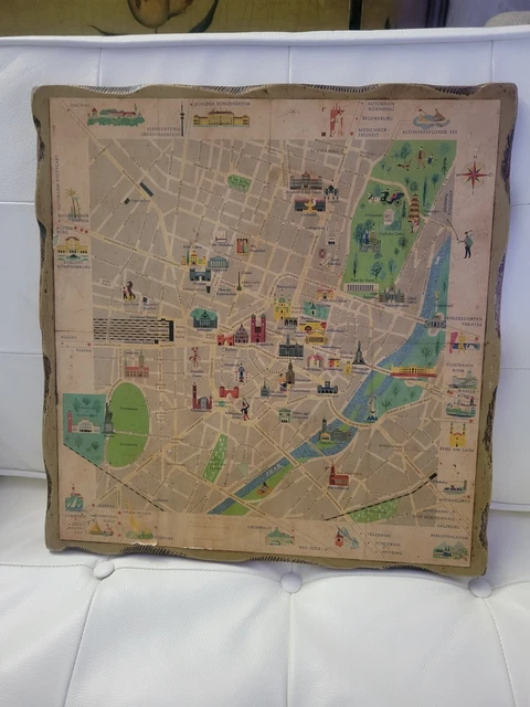 MAP OF MUNICH Germany 1930s pre WW2 cartoon Illustrated Dachau on this ...