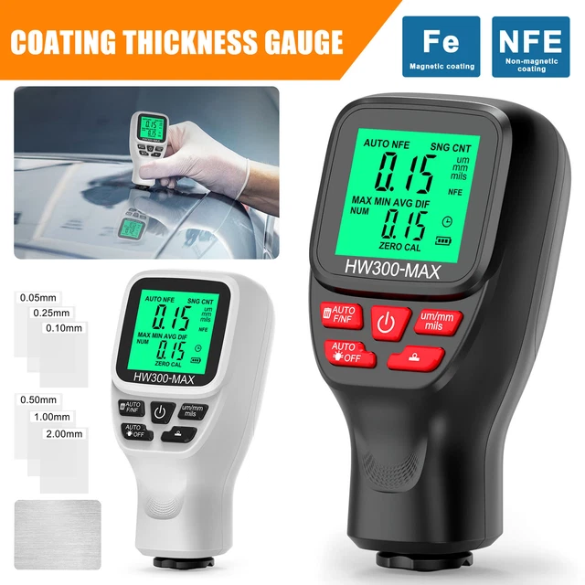 DIGITAL PAINT THICKNESS Gauge Meter Fe/NFe Coating Car Paint Depth 0 to
