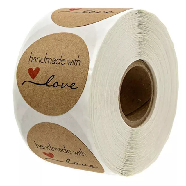 Kraft Papier AutocollantsHandmade with Love 3.8cm Rond Étiquette