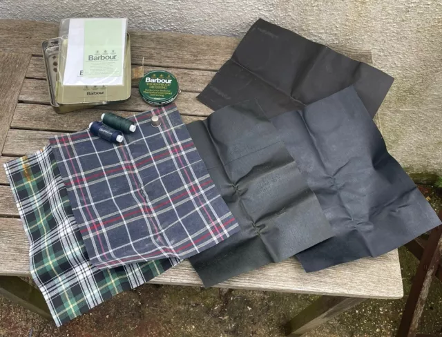 BARBOUR Thornproof REPAIR KIT IN METAL TIN SAGE NAVY OLIVE Tartan Linings