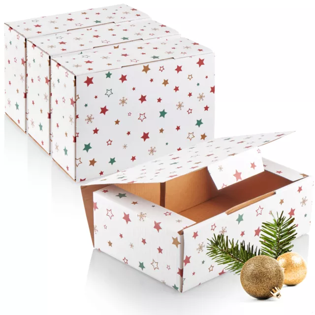 4x Geschenkschachtel für Weihnachten - Faltboxen mit Weihnachtsmotiven - weiß