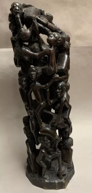 Makonde Tree of Life Wood Sculpture 15", 19 Figures, Tanzania Africa