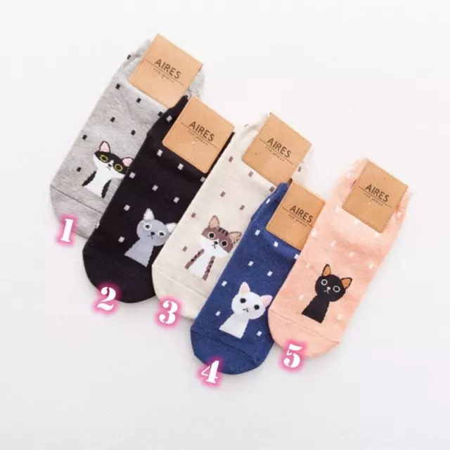 Women girls lovely cat socks, Animals Cotton Ankle Socks, Cat Lover Gift 2