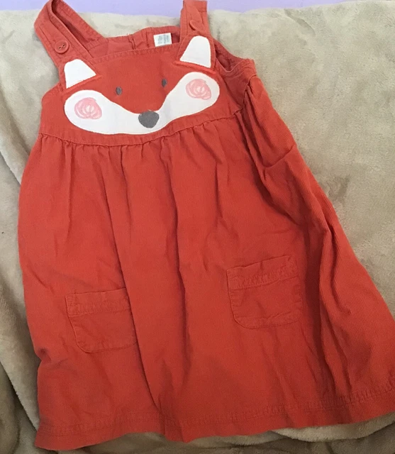 JoJo Maman Bebe Fox Pinafore Dress Rust Colour Needlecord Age 12/18 months