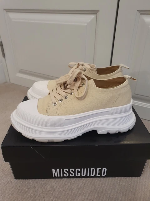 MISSGUIDED CANVAS CHUNKY Trainers In Sand beige. Size 40. WORN ONCE 10.00 PicClick UK