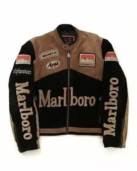 Men Marlboro Leather Jacket Vintage Racing Rare Motorcycle Biker Leather Jacket.