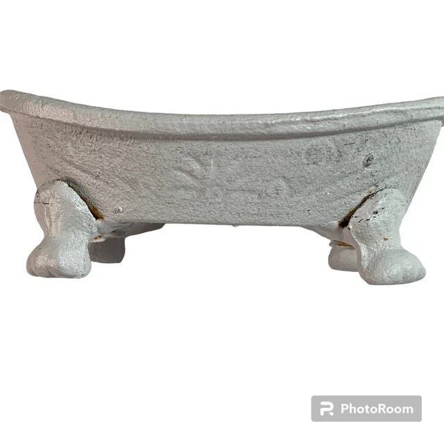 Cast Iron Soap Dish White Shabby Chic Farmhouse Cottage Core Heavy Trinket Dish
