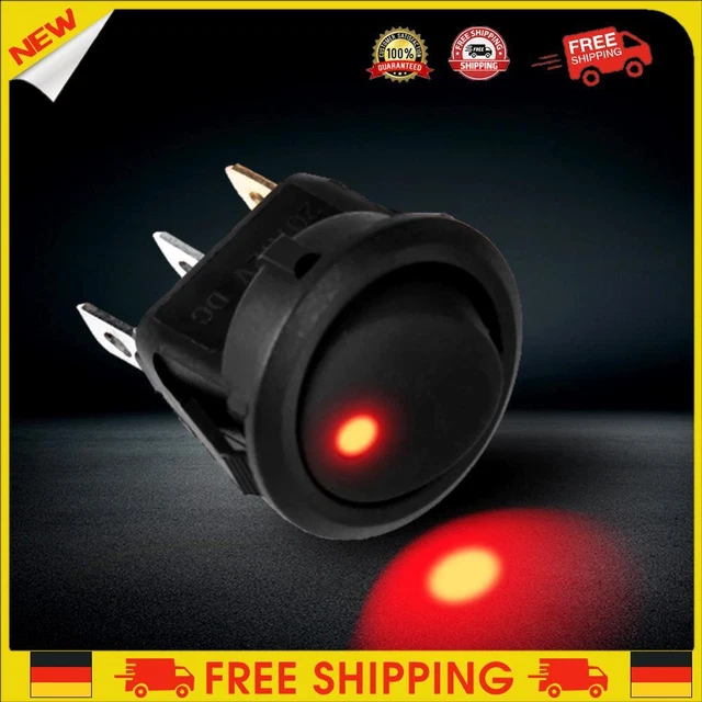 ❥ 20A 12V 3 poli interruttore ribaltabile LED auto barca accensione/spegnimento punto rotondo (rosso)