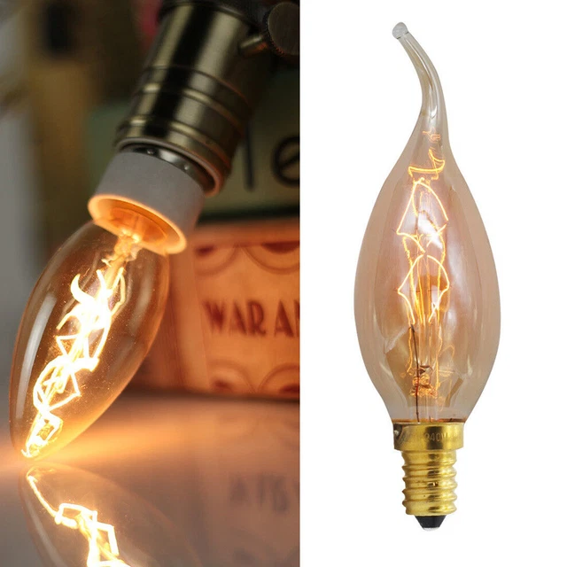 E14 SES Screw 40W Amber Glass Filament Candle Bulbs Warm Yellow 2300K Light Bulb