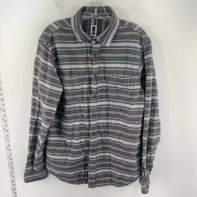 Howe Gray Striped Men's L Button-Up Cotton Shirt