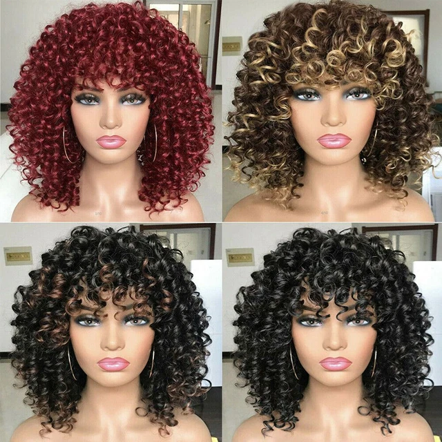Peluca completa para cosplay de cabello con punzones peluca corta pelucas sintéticas afro rizadas rizadas