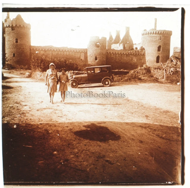 France Château Plaque de verre stereo Positive Photo Amateur Vintage ca 1925
