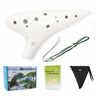 Ocarina 12 Tones Alto C with Song Book Display Stand Neck String Neck Cord Horse
