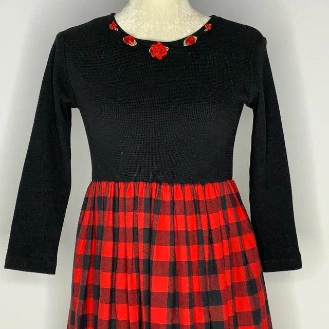 Vintage Storybook Heirlooms Maxi Dress S Buffalo Plaid Pockets Cottage Core