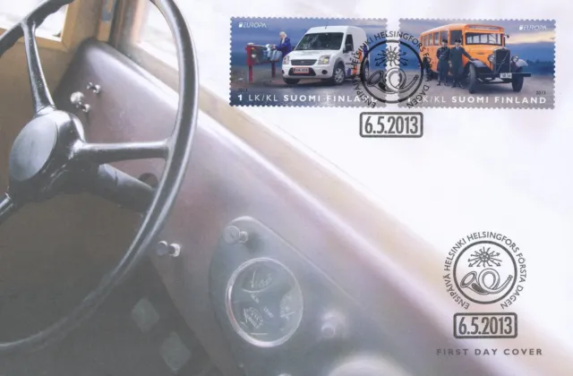 Finland 2013 FDC - EUROPA CEPT - Postal Vehicles - Truck - Car - Volvo - Ford