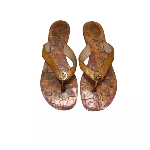 TORY BURCH THORA Brown/Gold Leather Thong Flip-Flop Sandals $50.00 ...