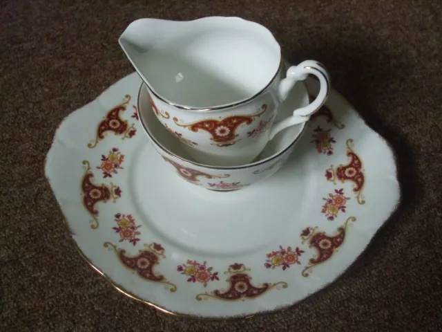 Vintage fine bone china bread plate sugar bowl milk jug  lovely  pattern