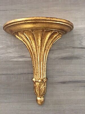 Vintage 12" Italian Florentine Gold Gilt Wall Sconce Shelf Carved Wood Italy