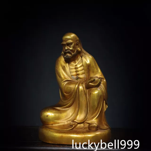 8.7" China Antique Tibetan Buddhism Temple Bronze 24k Gilt Dharma Buddha statue