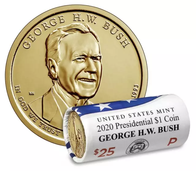 2020 P & D George Bush Presidential Dollar Coin US Mint Rolls Uncirculated!