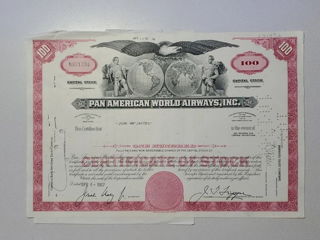 Pan American World Airways Cancelled Stock Certificate