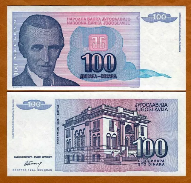 Yugoslavia, 100 Dinara, 1994, P-139, UNC Tesla