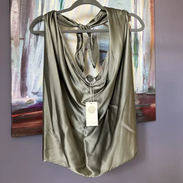 Ramy Brook S Harriet Halter Silk Sage Charmeuse Slvless Top Blouse Shirt