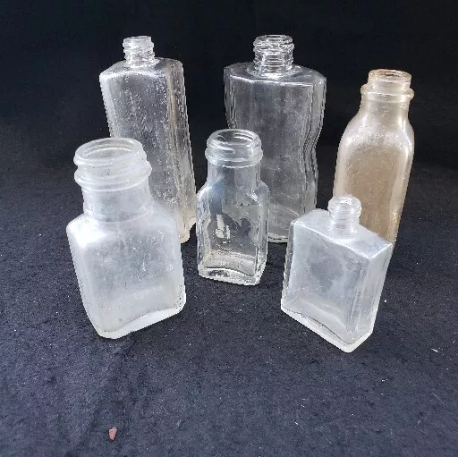 Mixed Lot Clear Glass Bottles 6 Old All Screw Tops 5" Tallest READ DESC. Vintage