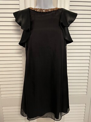 Alice + Olivia Size XS Black Silk Sequin Beaded Cocktail Party Lined Dress