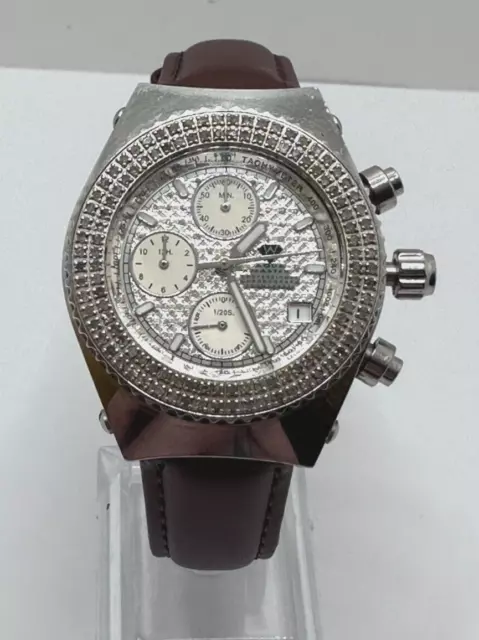 Aqua Master Profi Chronograph 1ct Diamant Lünette Uhr mit Lederarmband