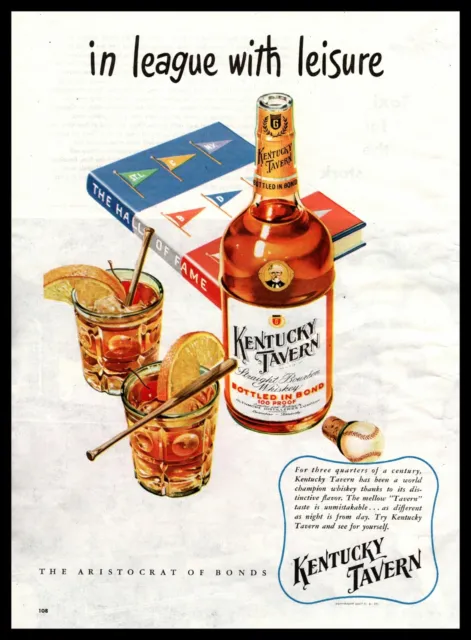 1947 Kentucky Tavern Bourbon Whiskey "In League With Leisure" Baseball Print Ad