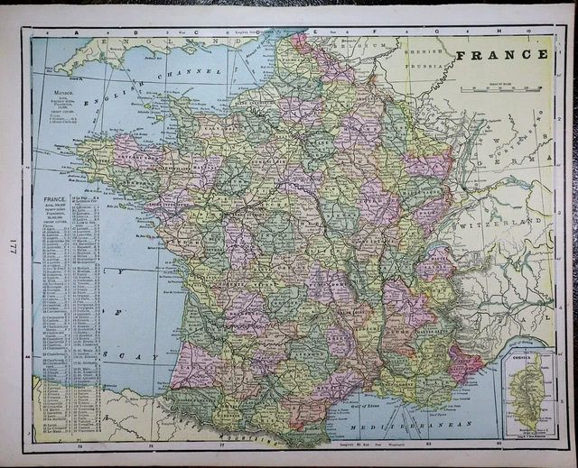Old (11x14) 1899 Cram's Atlas Map ~ FRANCE ~ Free S&H  ~Inv#516